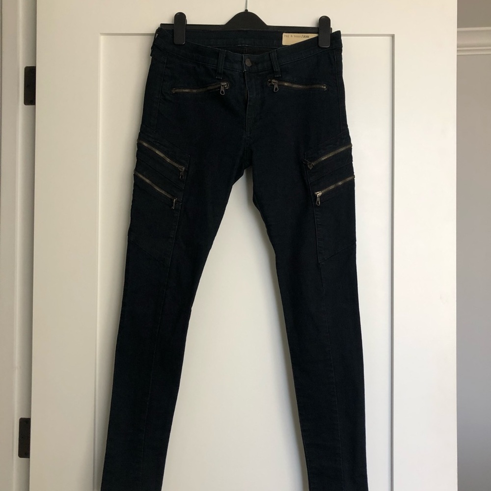 Navy “cargo” style skinnies with zips